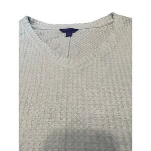Aeropostale Waffle Knit Thermal Top XS Light Blue V-Neck Long Sleeve Shirt